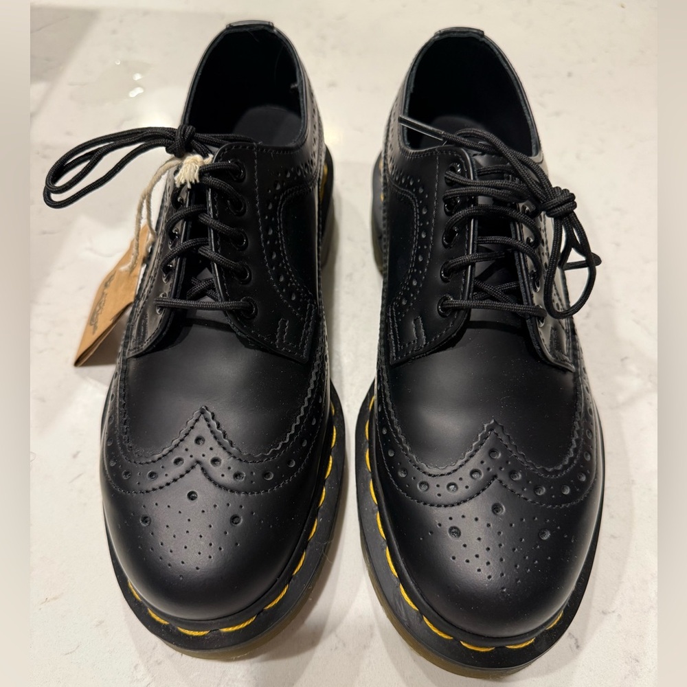 Dr. Martens 3989 Yellow Stitch Smooth Leather Brogue Shoes